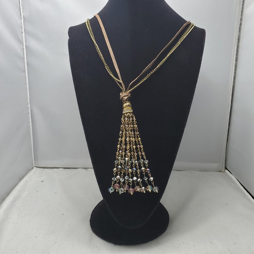 Ali Khan bronze tone necklace with crystal drops